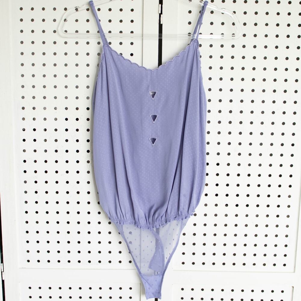 NWT Free People Place For You Bodysuit Womens‎ SIZE S Purple White Polka Dot